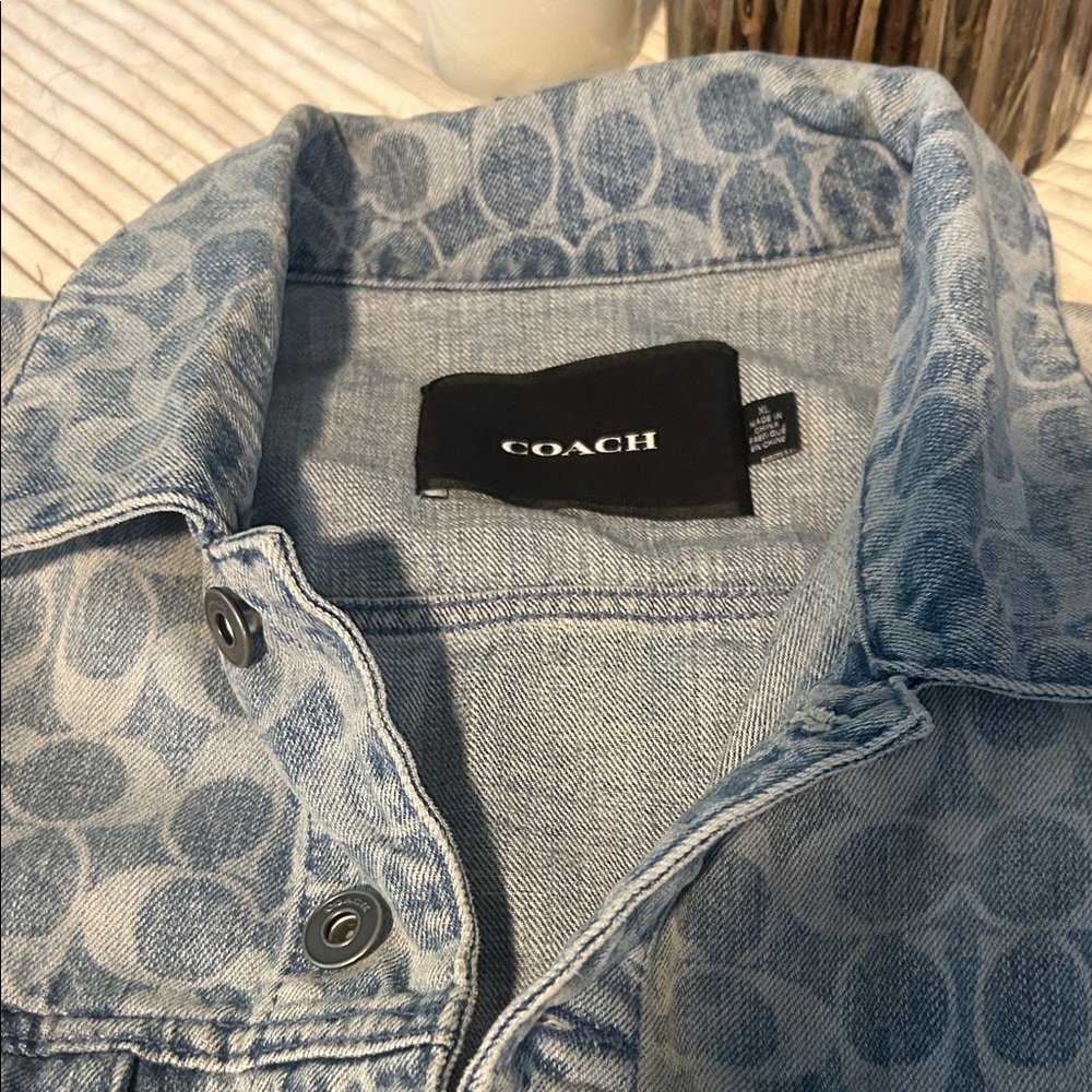 Coach Light Blue Patterned Denim Jacket - image 1